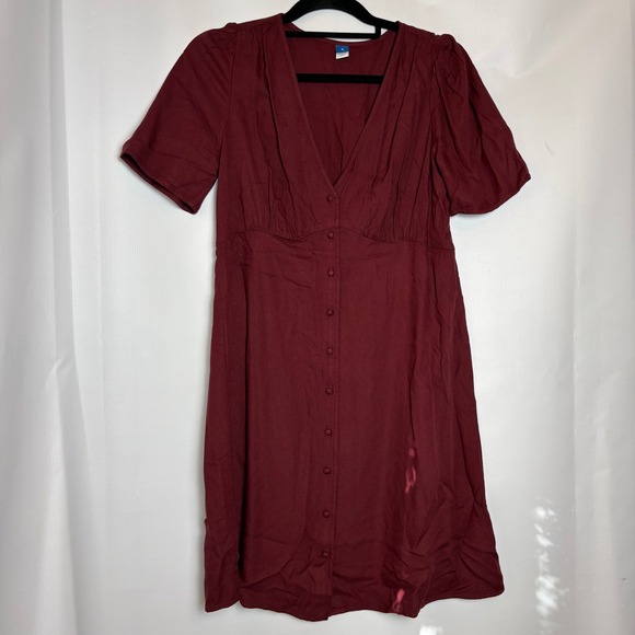 Old Navy Dresses & Skirts - Old‎ Navy Royal Velvet Dress Women's Medium Burgundy Red V Neck Button Front